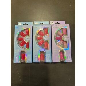 Claire's 24 Faux Nails Red Pink Ombre Short Almond Long Almond Adhesive Included